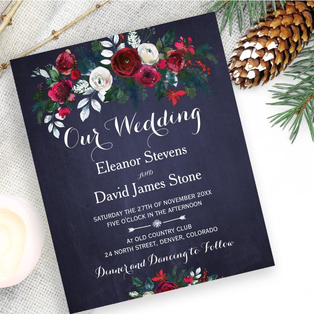 Rustic winter floral budget wedding invitation (Creator Uploaded)