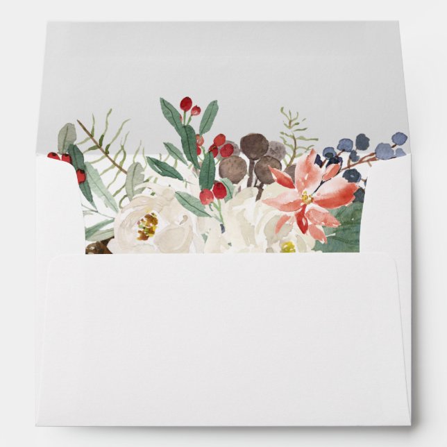 Rustic Winter Floral Christmas Holiday 5x7 Envelope (Back (Bottom))