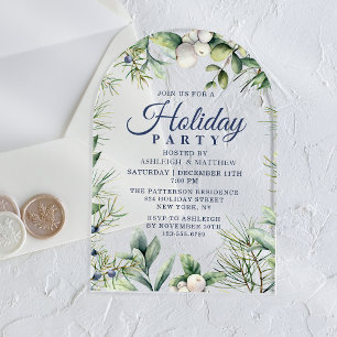 Rustic Winter Floral Christmas Holiday Acrylic Invitations