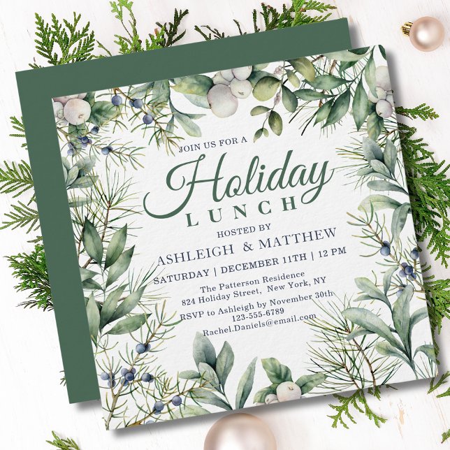 Rustic Winter Floral Christmas Holiday Lunch Invitation (Creator Uploaded)