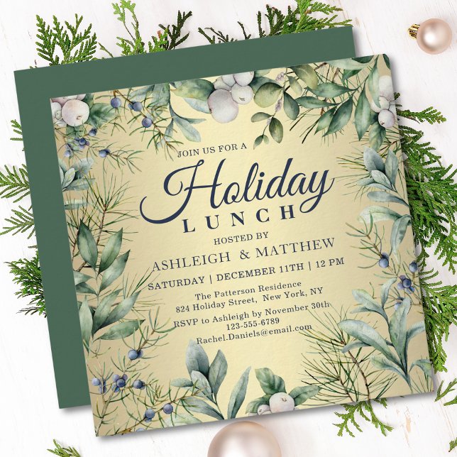 Rustic Winter Floral Christmas Holiday Lunch Invitation (Creator Uploaded)