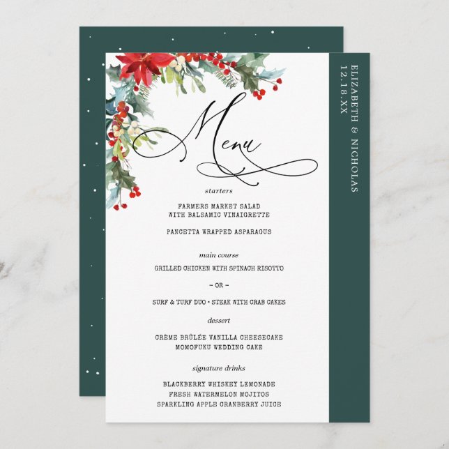 Rustic Winter Floral | Modern Wedding Menu (Front/Back)