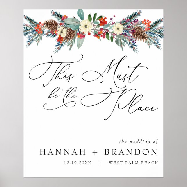 Rustic Winter Floral | Modern Wedding Welcome Poster (Front)