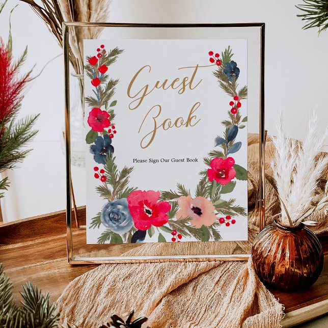 Rustic Winter Floral Watercolor Wedding guest book (Rustic Winter Floral Watercolor Wedding guest book)
