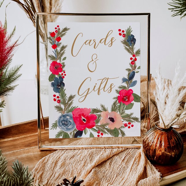 Rustic Winter Floral Watercolor Wedding sign (Rustic Winter Floral Watercolor Wedding sign)