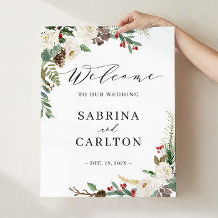 Rustic Winter Floral Wedding Welcome Sign