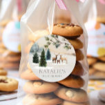 Rustic Winter Forest Baby Shower Classic Round Sticker<br><div class="desc">These favour stickers were designed with a cosy woodland scene a delightful addition to your envelopes or party favour bags. Click Personalise to edit all text. Matching items in our Elegant Winter Forest Baby Shower Collection - Designed by Cava Party Design.</div>