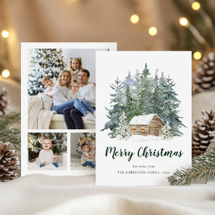 Rustic Winter Forest Cabin Christmas Photo Holiday Card
