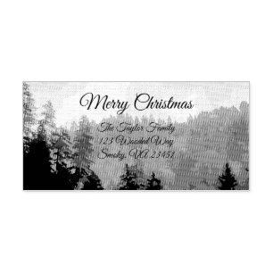 Rustic Winter Forest Frost Merry Christmas Holiday Rubber Stamp
