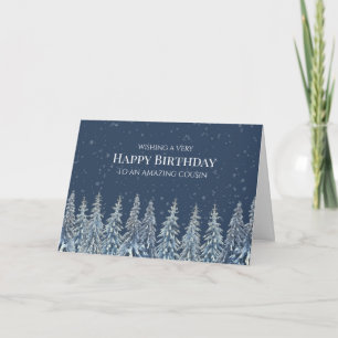 Rustic Winter Forest Happy Birthday Cousin Card