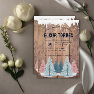 Rustic Winter Forest Pine Trees Baby Shower Invitation