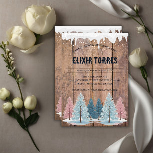 Rustic Winter Forest Pine Trees Baby Shower Invitation