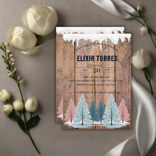 Rustic Winter Forest Pine Trees Baby Shower Invitation