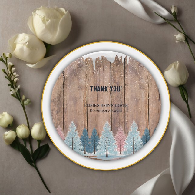 Rustic Winter Forest Pine Trees Baby Shower Paper Plate (Creator Uploaded)