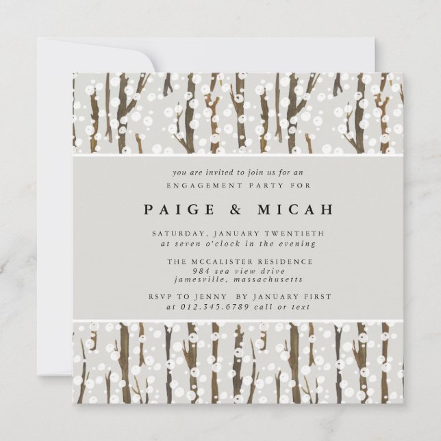 Rustic Winter Forest Square Engagement Party Invitation (Front)
