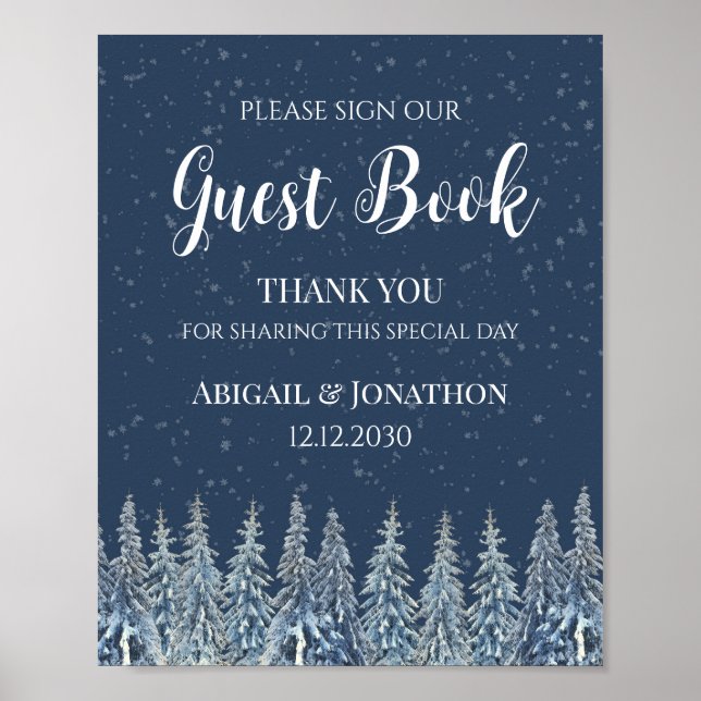 Rustic Winter Forest Wedding Guest Book Sign (Front)