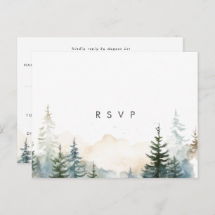 rustic winter forest wedding rsvp postcard