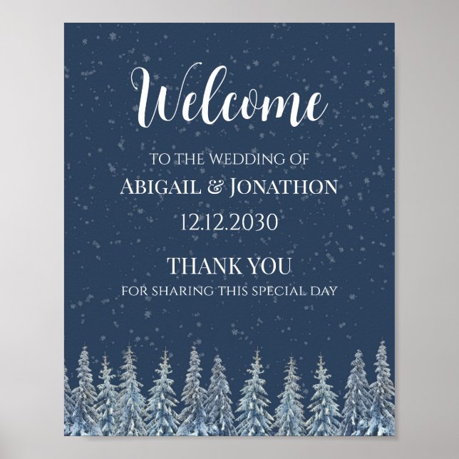 Rustic Winter Forest Wedding Welcome Poster (Front)