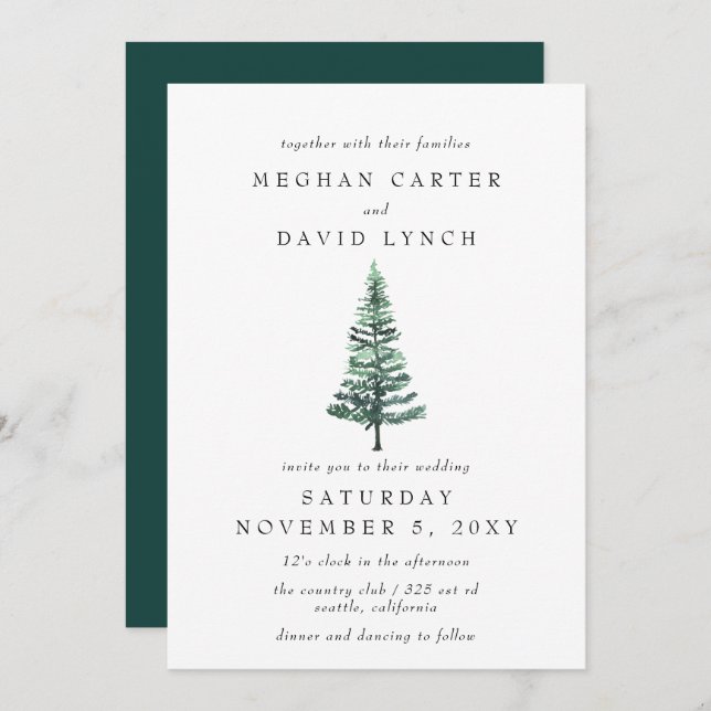 Rustic Winter Forest Woodland Pine Wedding Invitation (Front/Back)