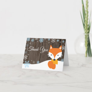 Rustic Winter Fox Snowflake Blue Thank You Card