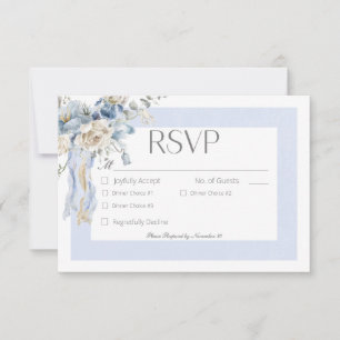 Rustic Winter Frosty Blue & White Floral Dinner RSVP Card