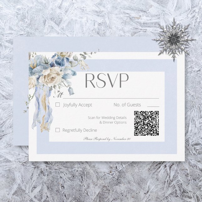 Rustic Winter Frosty Blue & White Floral RSVP Card (Creator Uploaded)