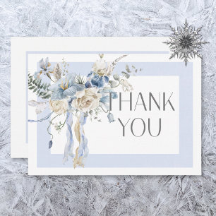 Rustic Winter Frosty Blue & White Floral Wedding Thank You Card