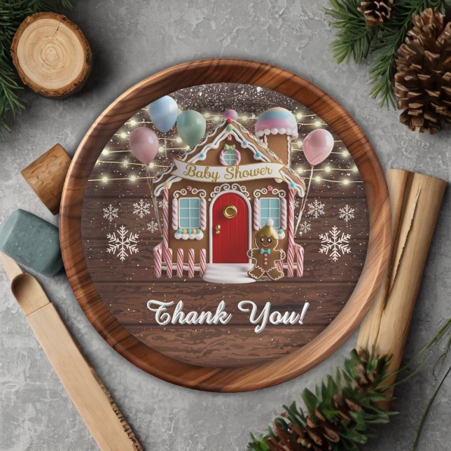 Rustic Winter Gingerbread House Baby Shower Paper Plate (Creator Uploaded)