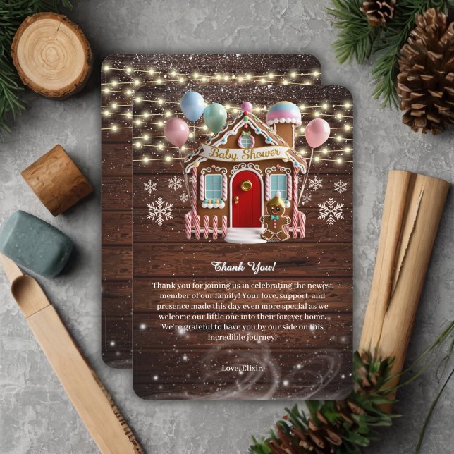 Rustic Winter Gingerbread House Baby Shower Thank You Card (Creator Uploaded)