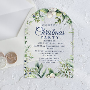 Rustic Winter Greenery Arch Christmas Party Acrylic Invitations