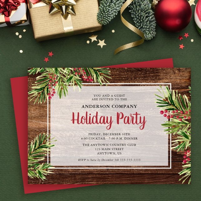 Rustic Winter Greenery Business Holiday Party Invitation (Creator Uploaded)