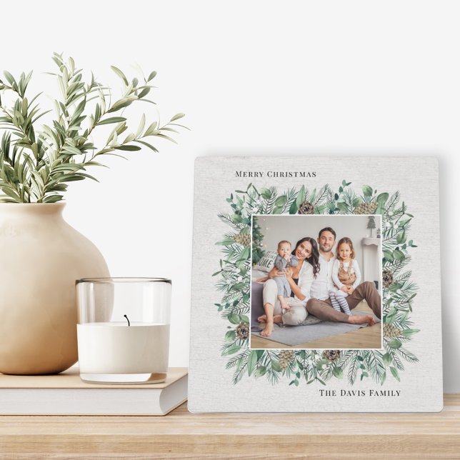 Rustic Winter Greenery Christmas Photo Plaque (Creator Uploaded)