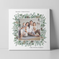 Rustic Winter Greenery Holiday Family Photo Wreath