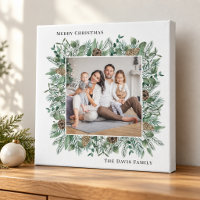 Rustic Winter Greenery Merry Christmas Photo