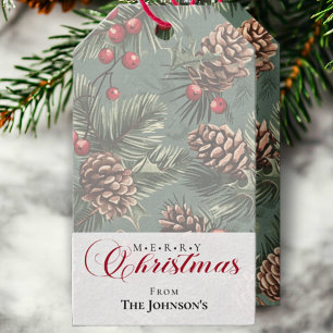 Rustic Winter Greenery Merry Christmas Script Gift Tags
