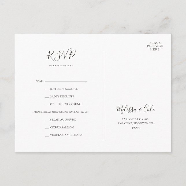 Rustic Winter | Grey Menu Choice RSVP Card (Back)