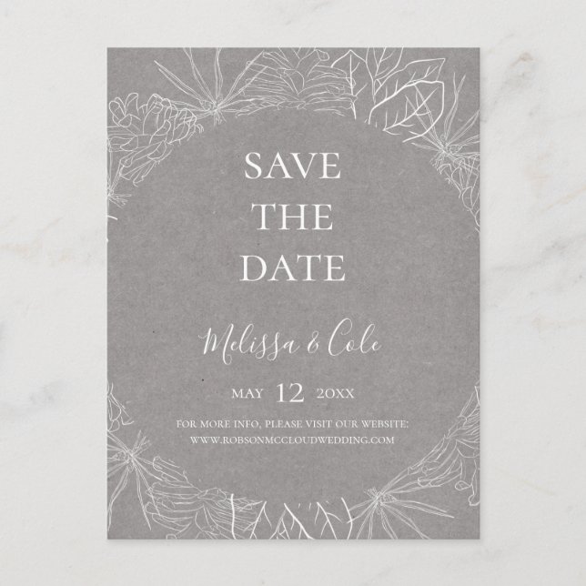 Rustic Winter | Grey Save The Date Postcard (Front)