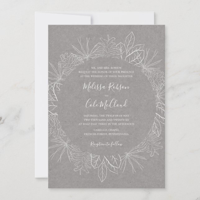 Rustic Winter | Grey Wedding Invitation (Front)