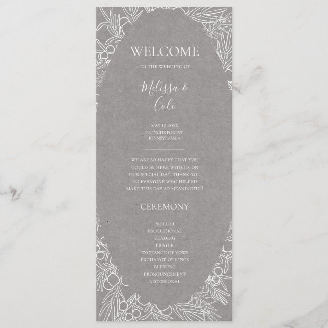 Rustic Winter | Grey Wedding Program Programme (Front)