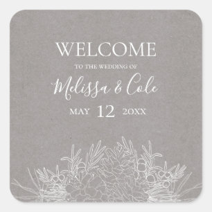 Rustic Winter Grey Wedding Welcome Square Sticker