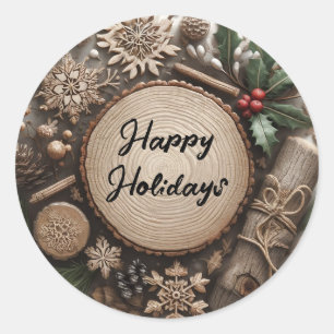 Rustic Winter Holiday Country Christmas  Classic Round Sticker