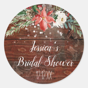 Rustic Winter Holiday Lights Floral Classic Round Sticker