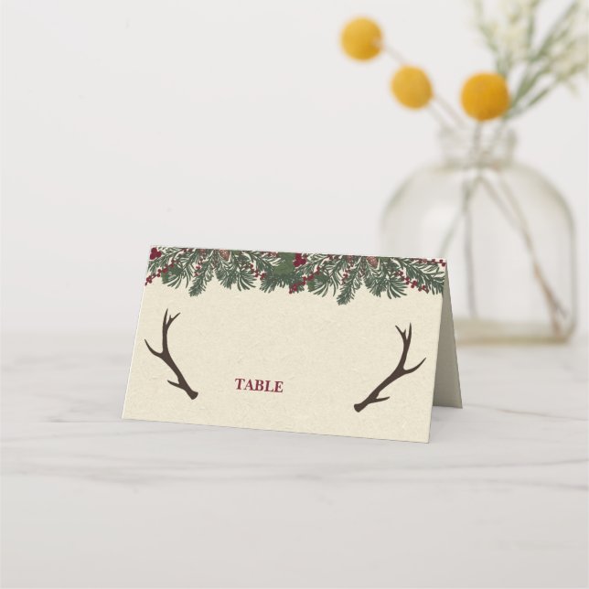 Rustic Winter Holiday Pine Wedding Place Cards (Front)