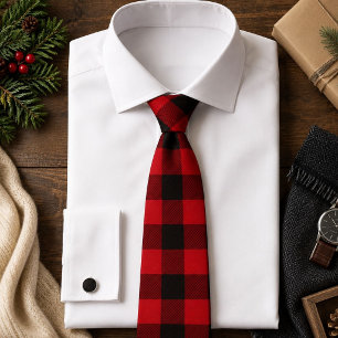 rustic winter holiday red black buffalo plaid tie