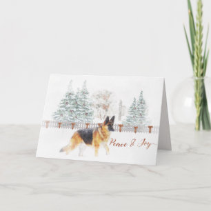 Rustic Winter Holiday Scene with German Shepherd