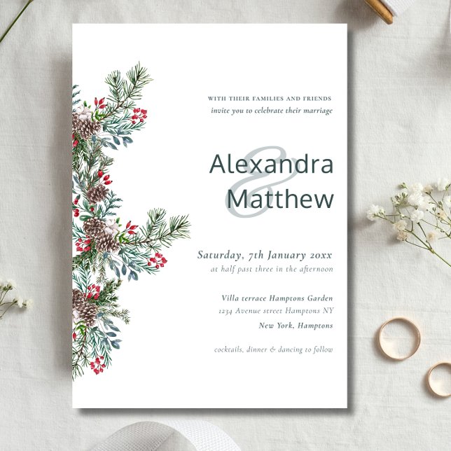 Rustic Winter Holly Berries Wedding Invitation (Rustic Winter Holly Berries Wedding Invitation)
