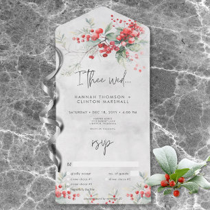 Rustic Winter Holly & Pine Wedding Dinner All In One Invitation