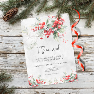 Rustic Winter Holly & Pine Wedding Invitation