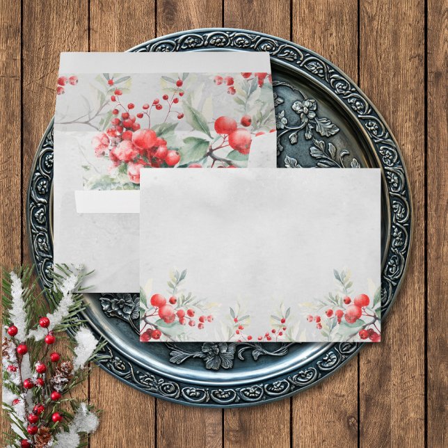Rustic Winter Holly & Pine Wedding Invitation Envelope (Creator Uploaded)