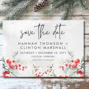 Rustic Winter Holly & Pine Wedding Save The Date